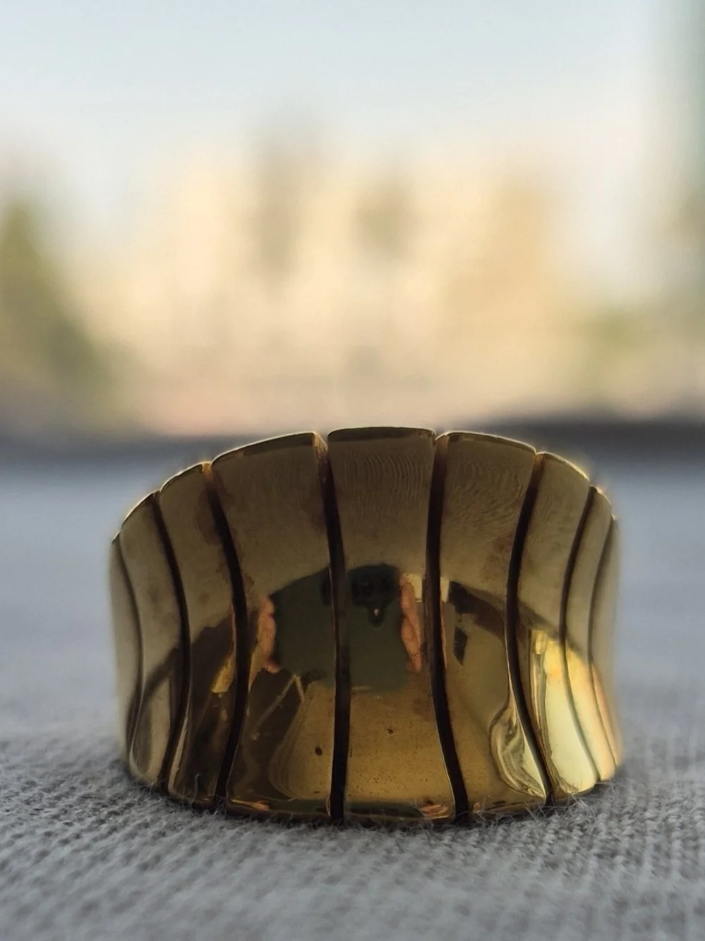 Gold Wide Ribbed Statement Ring - Women Jewelry